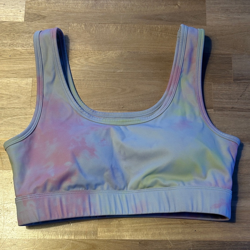 ZYIA Pastel Tie-Dye Scoop Neck Sports Bra - Pink, Blue, Yellow